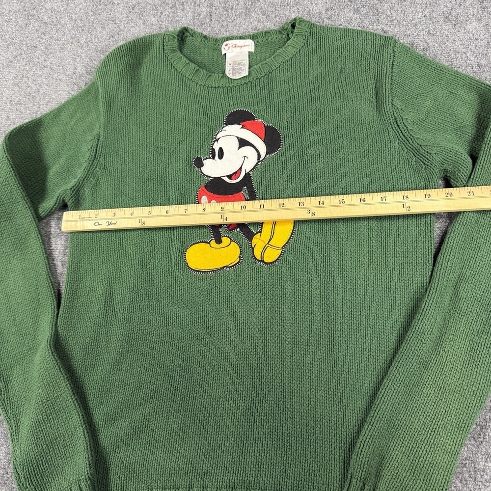 Vintage Disney Mickey Sweater Medium Green Knit 90s Christmas Santa Hat - Picture 6 of 7
